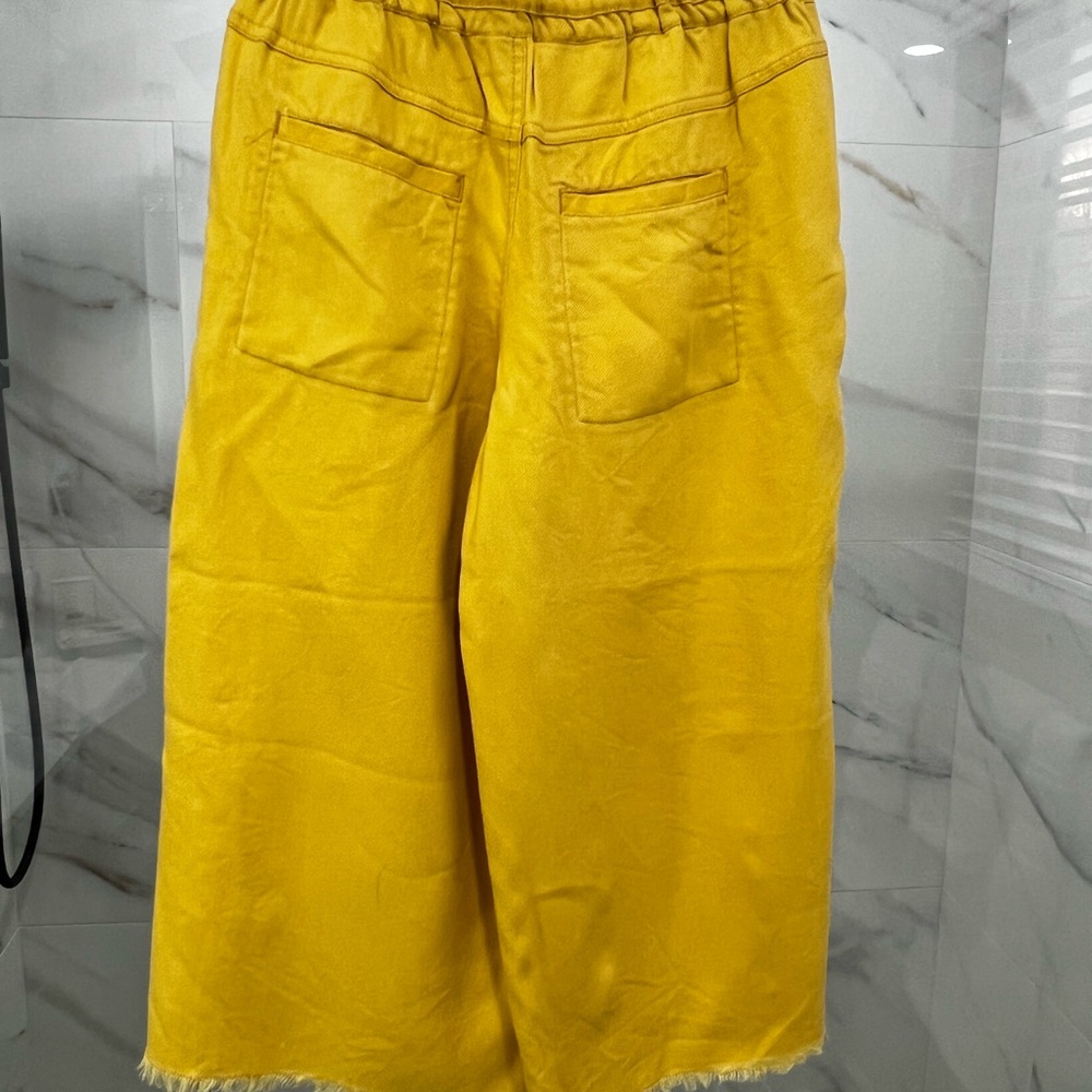 HEI HEI Pants Womens XS Yellow Fair Weather Wide Leg Crop Linen Anthro - Picture 4 of 5